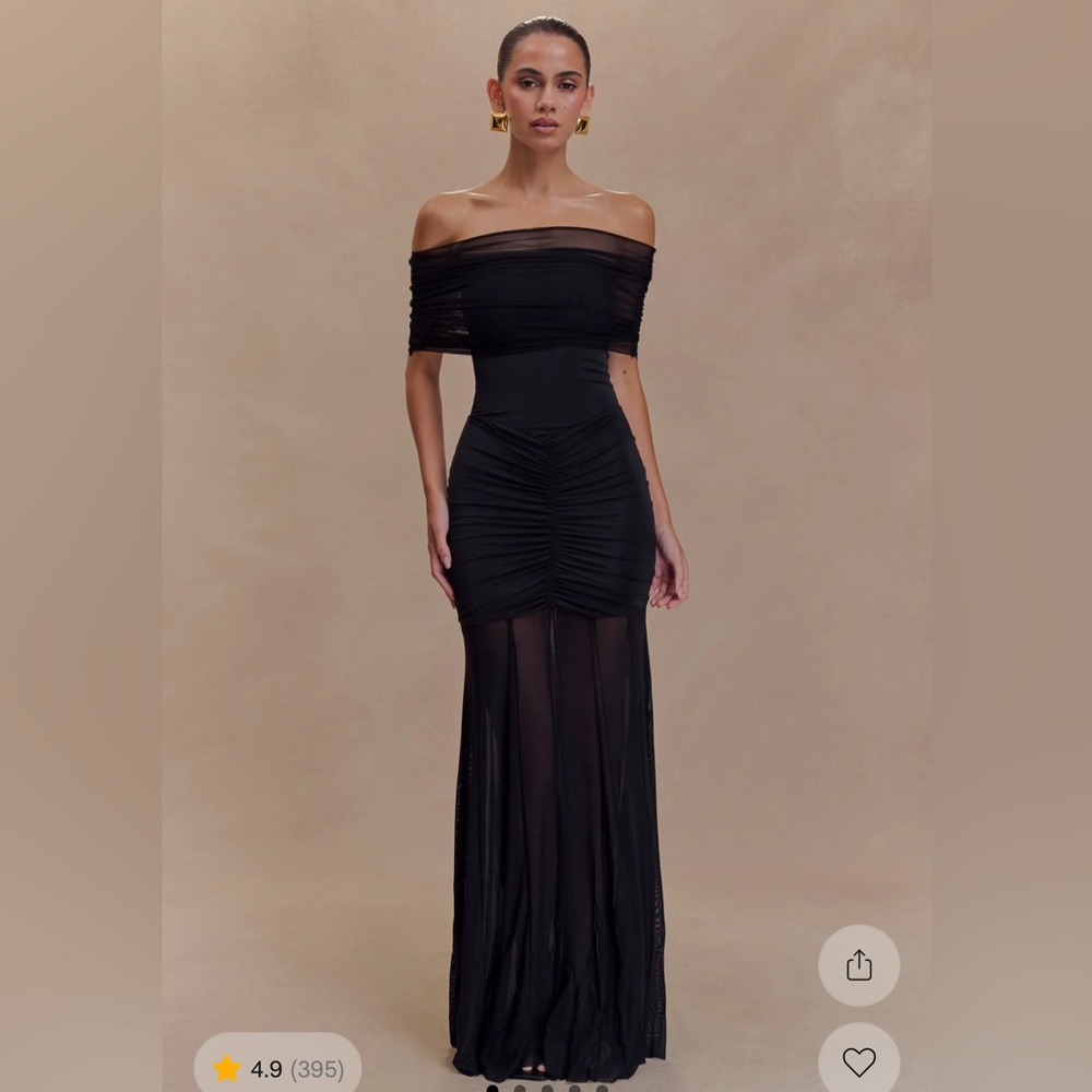 Slinky and mesh off the shoulder dress